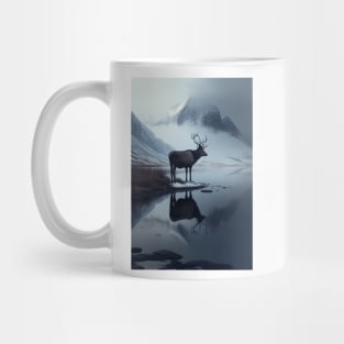 Nordic Winter Reflection Reindeer in a Mountain Valley Art Print Mug